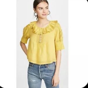Like New Sea NY Agatha Ruffled Broderie Anglaise Yellow Eyelet Top S/M